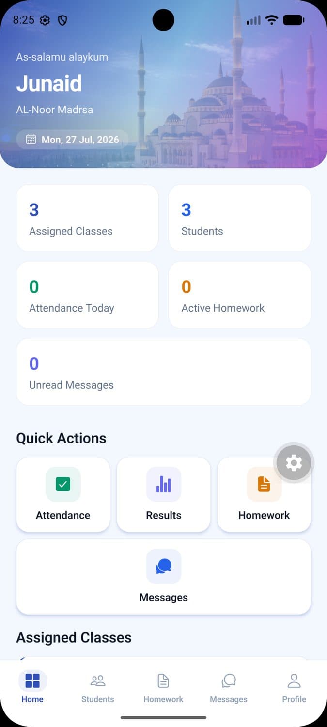 Madrasa app dashboard