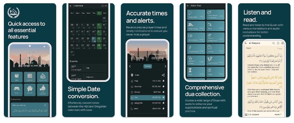 Tawakkal Muslim App screens